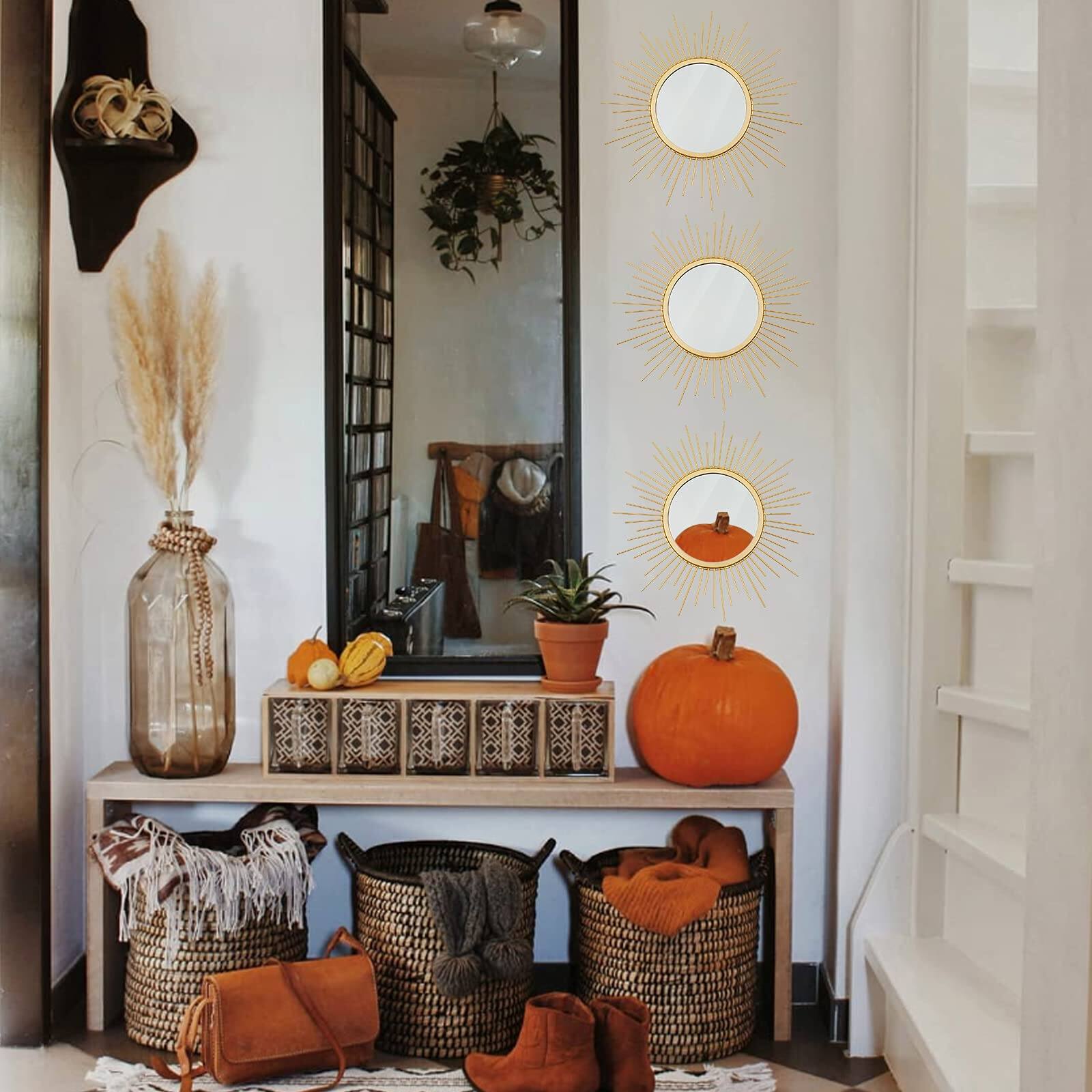 Alt View 7. Skar Audio - 3 Sunburst Mirrors For Wall Decorative Metal Small Sets Decor Hanging Sculpture Bedroom Living Room Entryway - Sunburst- Gold 12 inch.