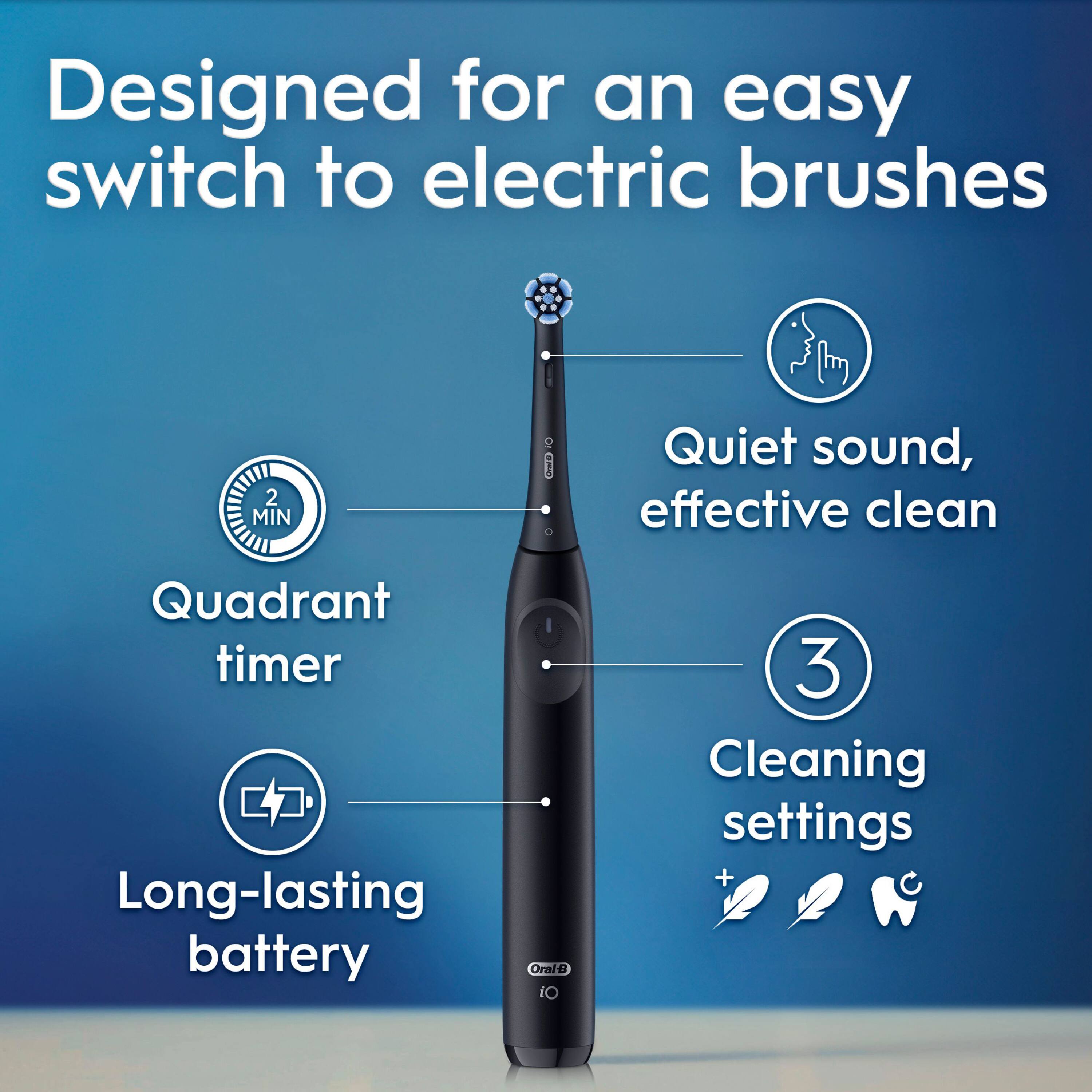 Designed for an easy switch to electric brushes

- 2 MIN
- Quiet sound, effective clean
- Quadrant timer
- Long-lasting battery
- 3 Cleaning settings