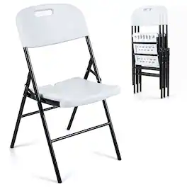 Costway - Folding Plastic Chairs 4 Pack with HDPE Backrest & Seat, Steel Frame for Events - White