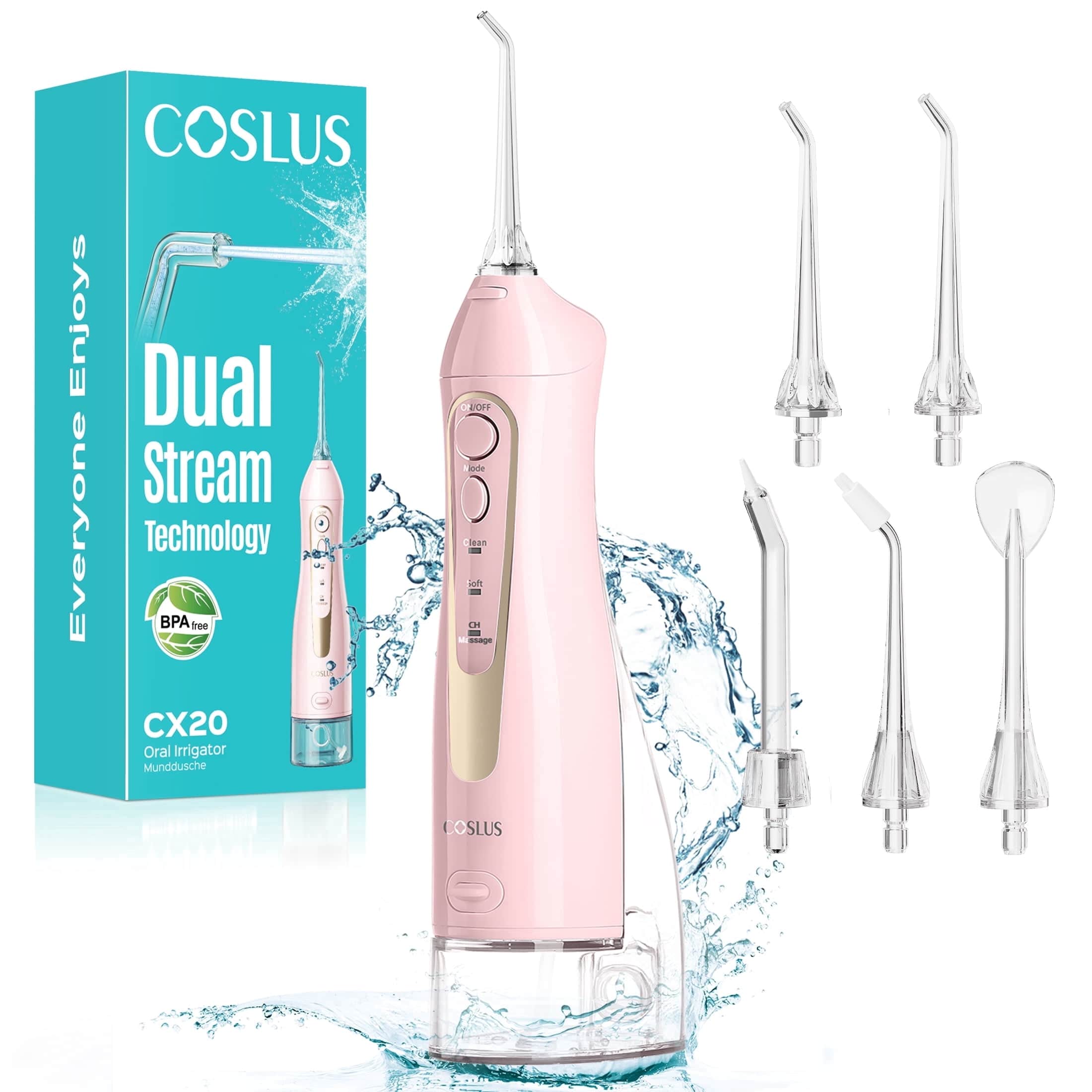 COSLUS - CX20 Water Flosser, 300ml, IPX7, Portable, Rechargeable, for Home & Travel