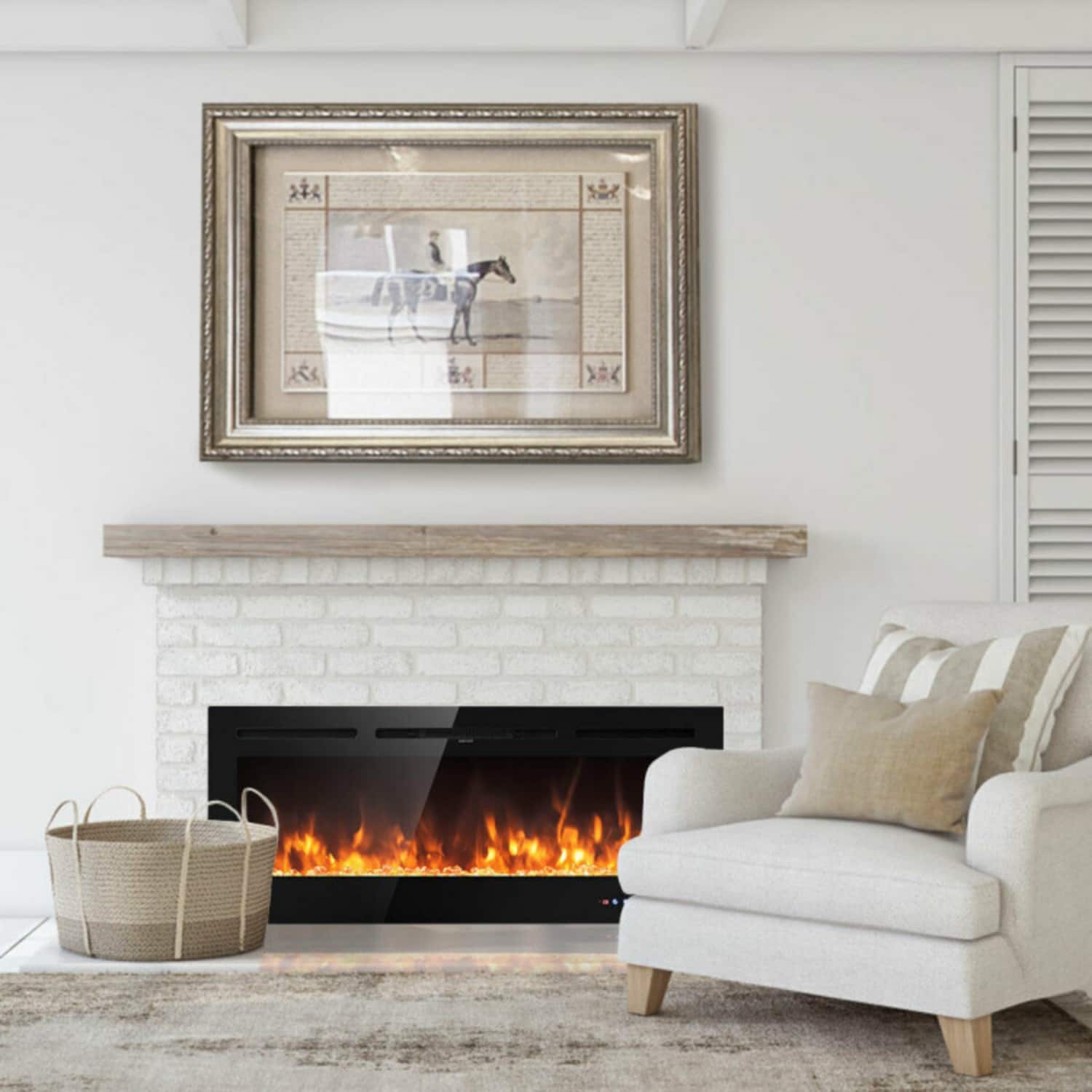 LUCKY ONE - 50 Inch Wall-Mounted/Recessed Electric Fireplace with 9 Flame Colors - Black