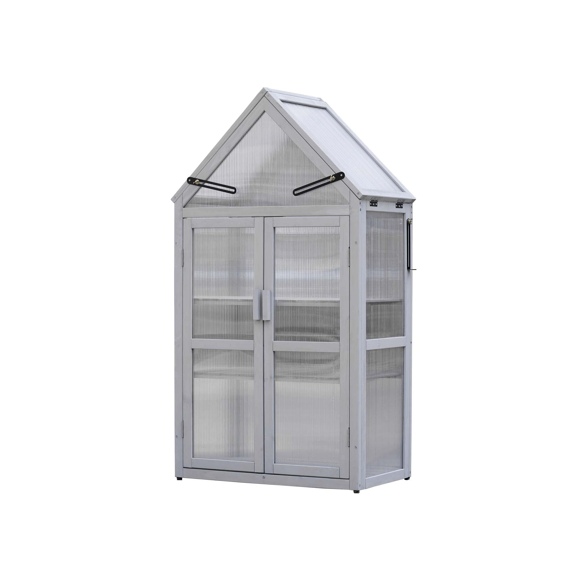 Alt View 4. Boyel Living - Natural Wood Mini Greenhouse Greenhouse Kit Outdoor Plant Stand Small Green House - Natural Wood.
