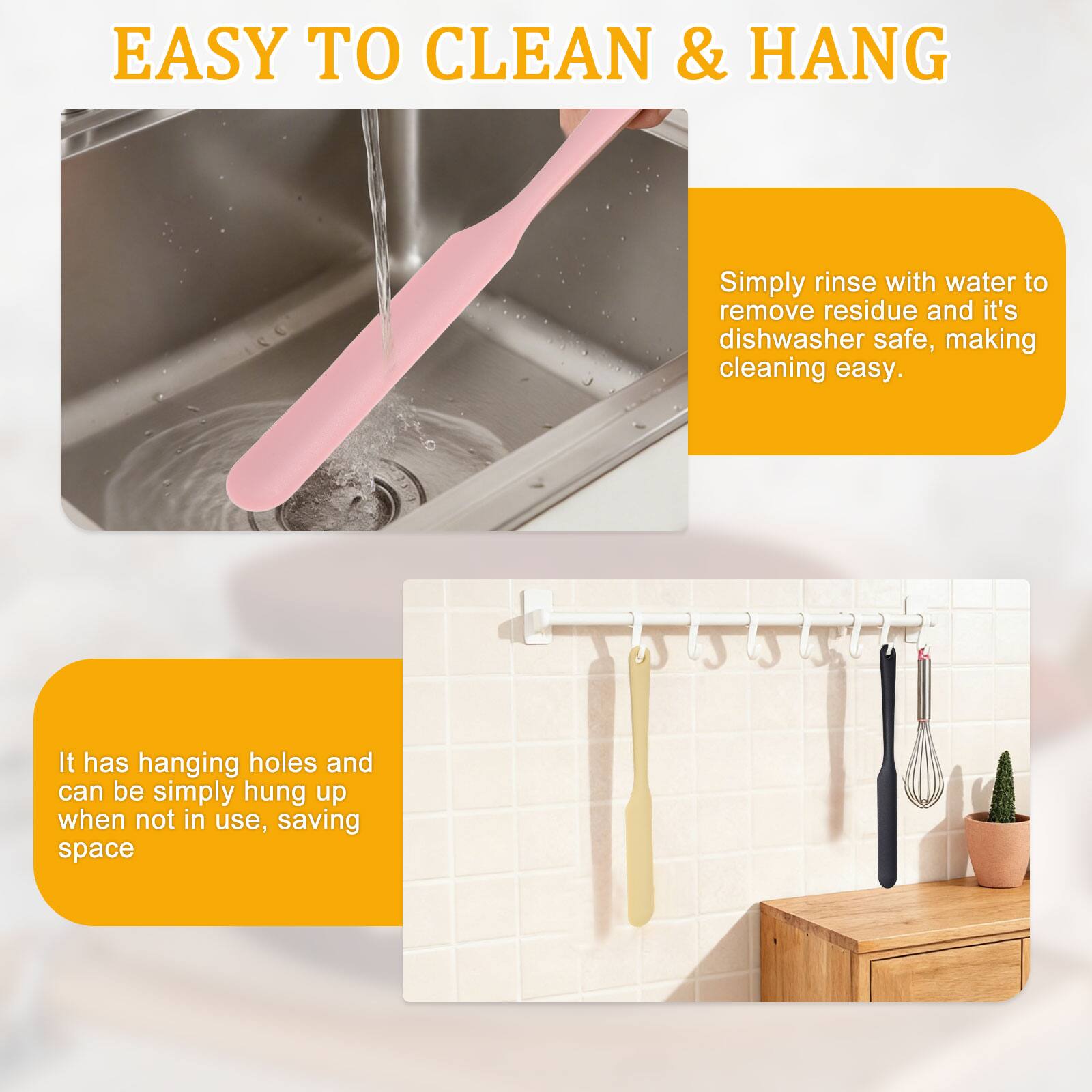 EASY TO CLEAN & HANG

Simply rinse with water to remove residue and it's dishwasher safe, making cleaning easy.

It has hanging holes and can be simply hung up when not in use, saving space