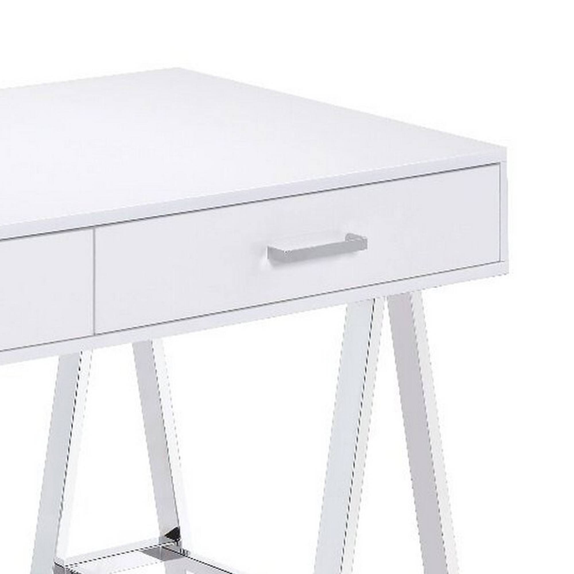 Left. Manhattan Lane - Writing Desk with MDF 2 Drawers and Metal Legs, White and Chrome - White and Chrome.
