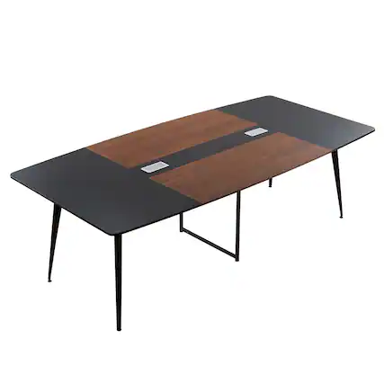 Front. VEVOR - 8 ft Boat-Shaped Conference Table, Office Meeting Desk for 10 People, Modern Design with Sturdy Metal Legs - Black + brown.