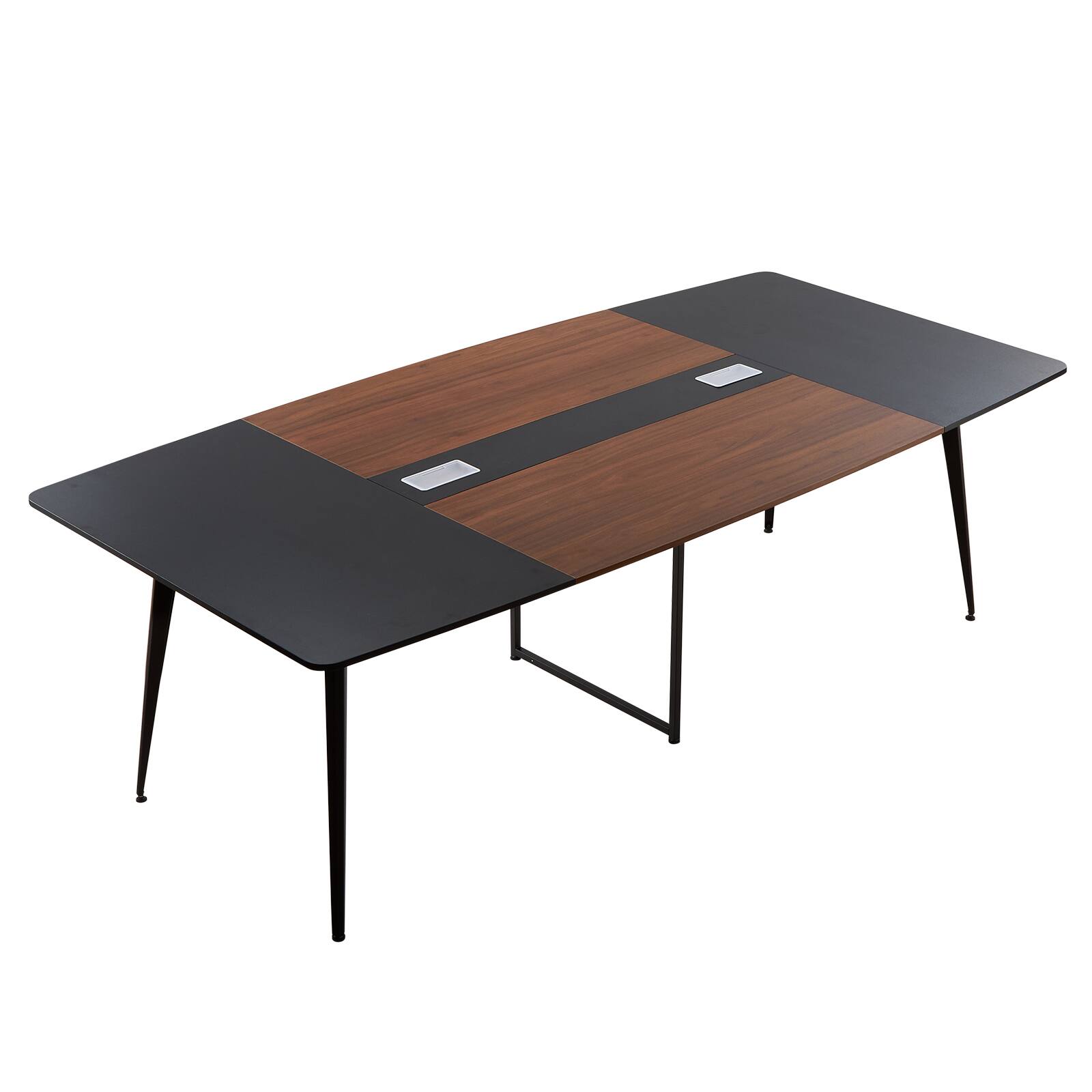 VEVOR - 8 ft Boat-Shaped Conference Table, Office Meeting Desk for 10 People, Modern Design with Sturdy Metal Legs - Black + brown