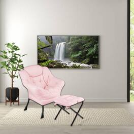 Hivvago - Contemporary Accent Chair with Adjustable Footrest and Detachable Head Cushion - Pink