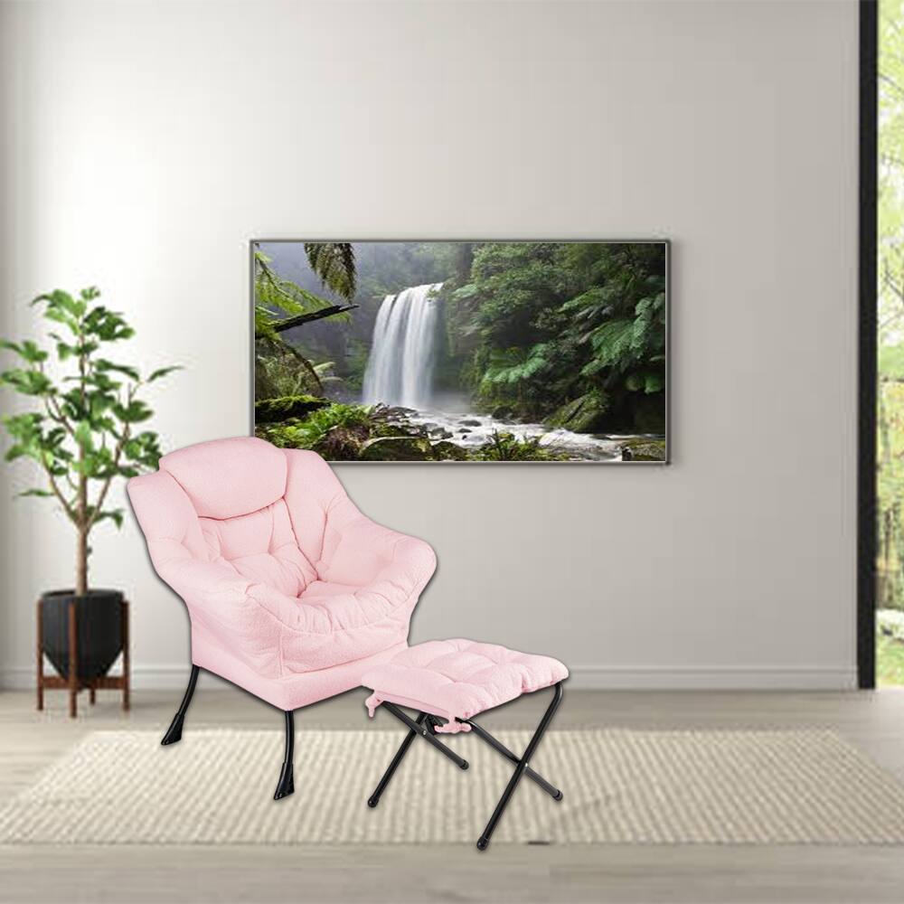 Front. Hivvago - Contemporary Accent Chair with Adjustable Footrest and Detachable Head Cushion - Pink.