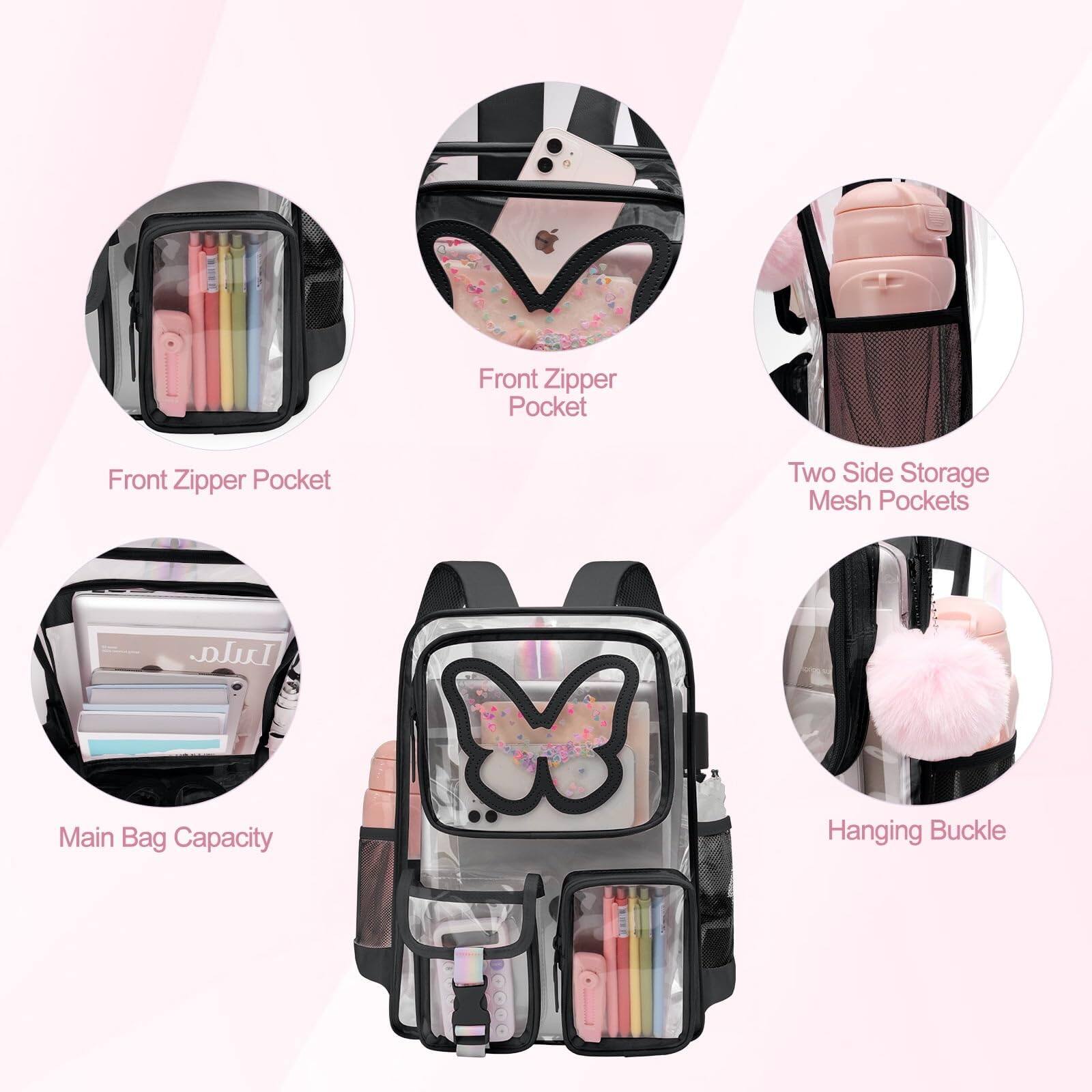 Back. Cozy Serene - Clear Backpack For Women Heavy Duty Transparent Bookbag Cute Bag Large Capacity See Through Backpacks School - Purple.