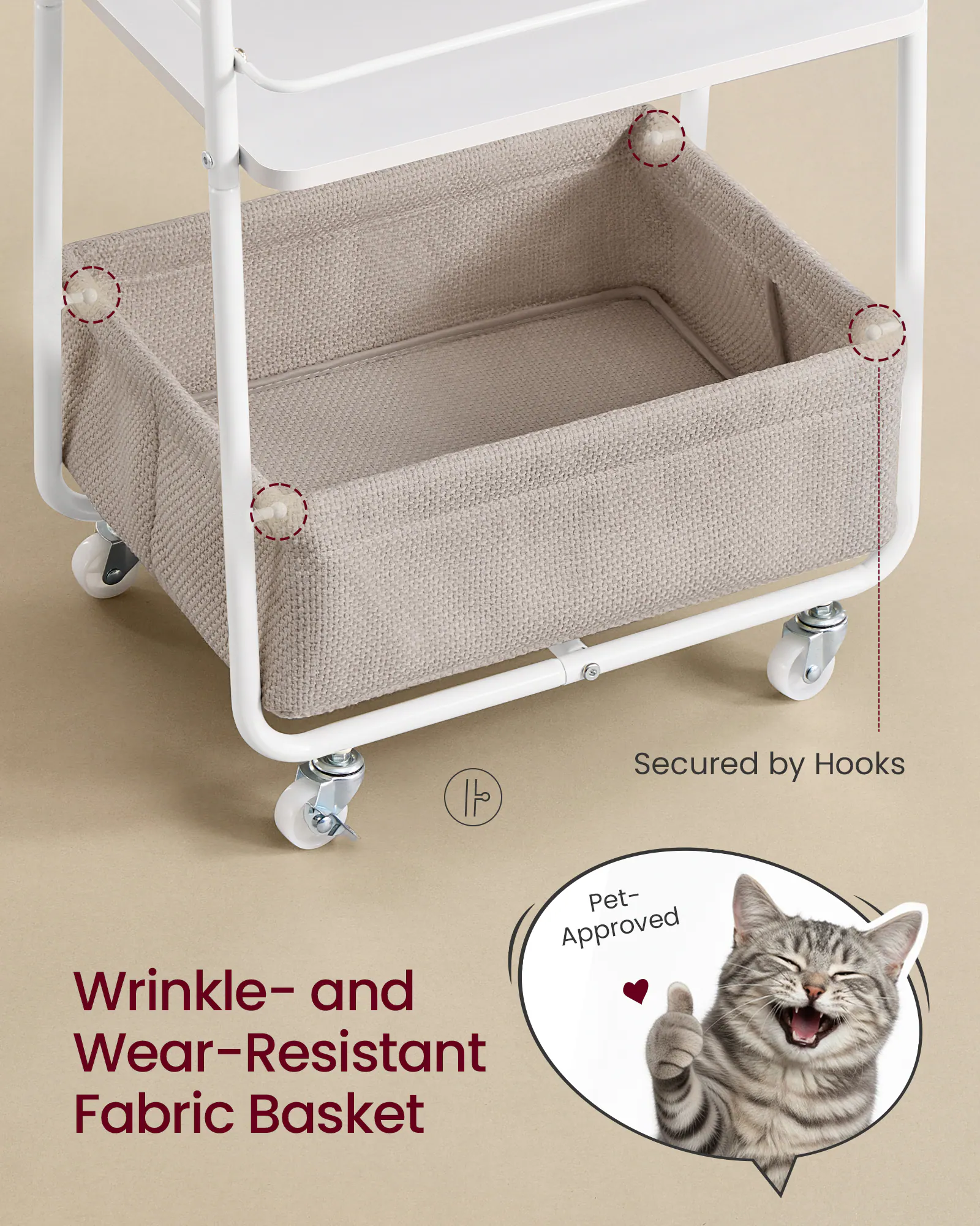 SE IF Secured by Hooks Pet-Approved Wrinkle- and Wear-Resistant Fabric Basket