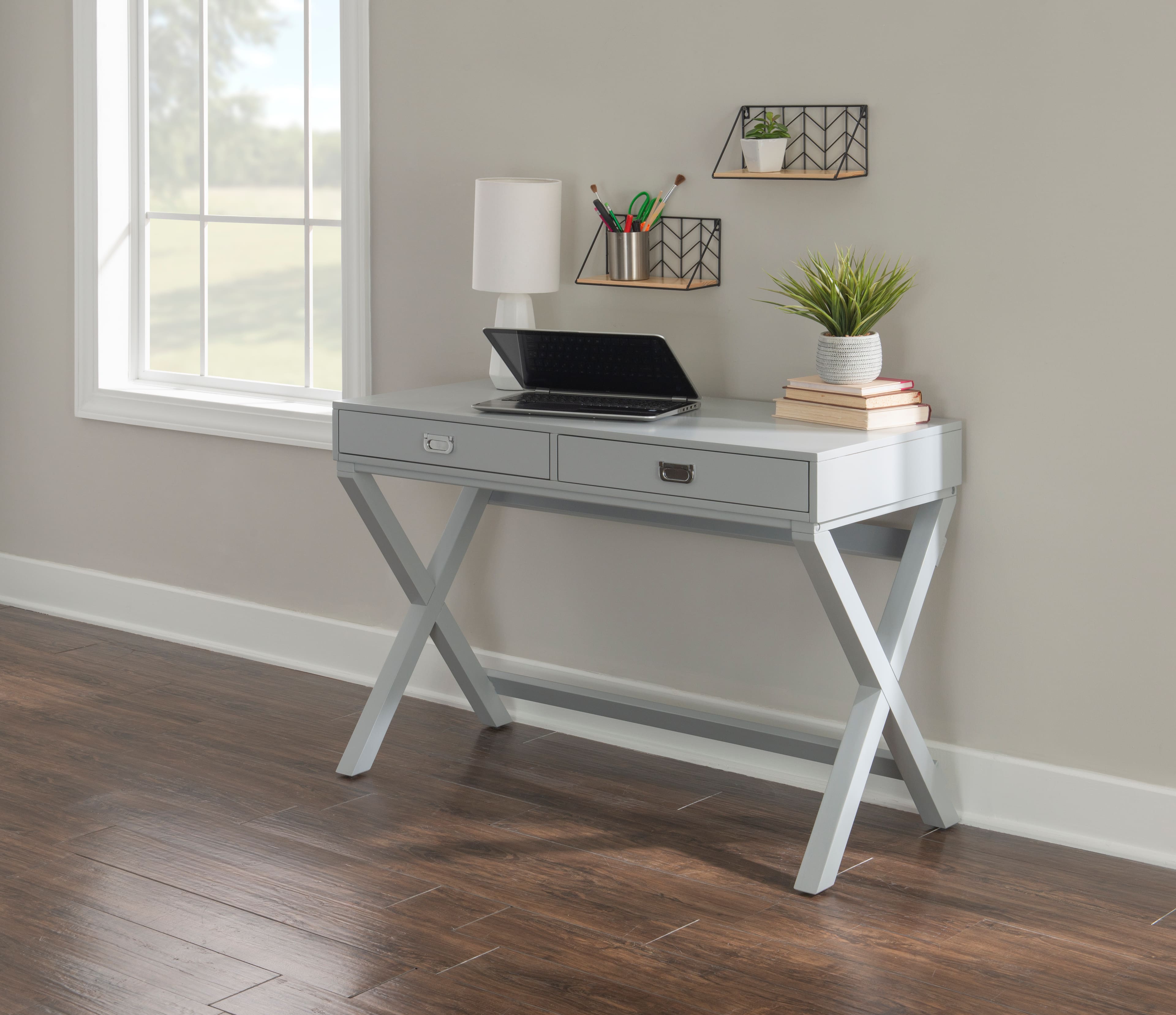 Alt View 22. Linon Home Décor - Penrose Two-Drawer Campaign-Style Writing Desk - Gray.