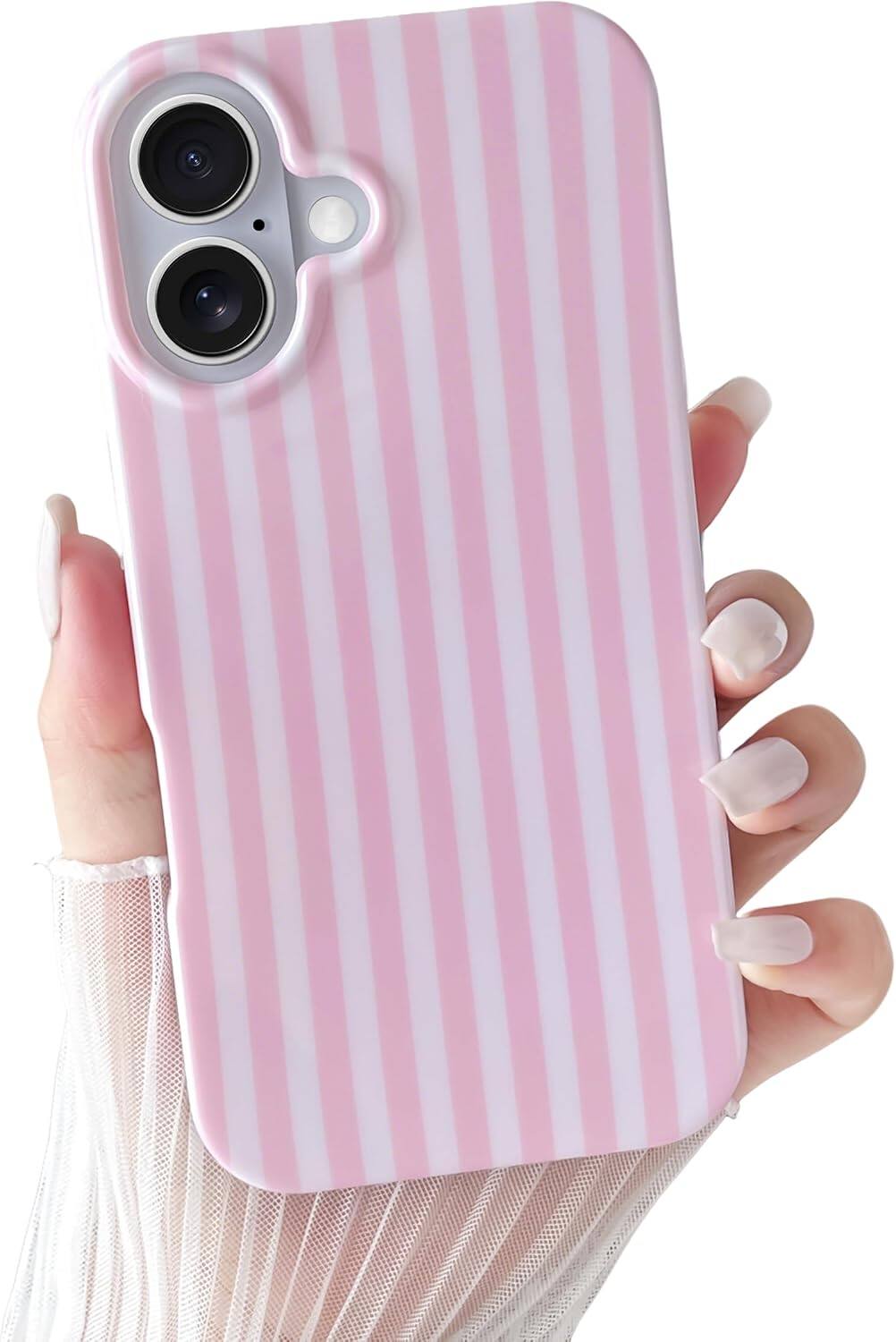 FINEAK - Chic Striped iPhone 17 Case-Slim, Shockproof TPU Cover for Women - Pink