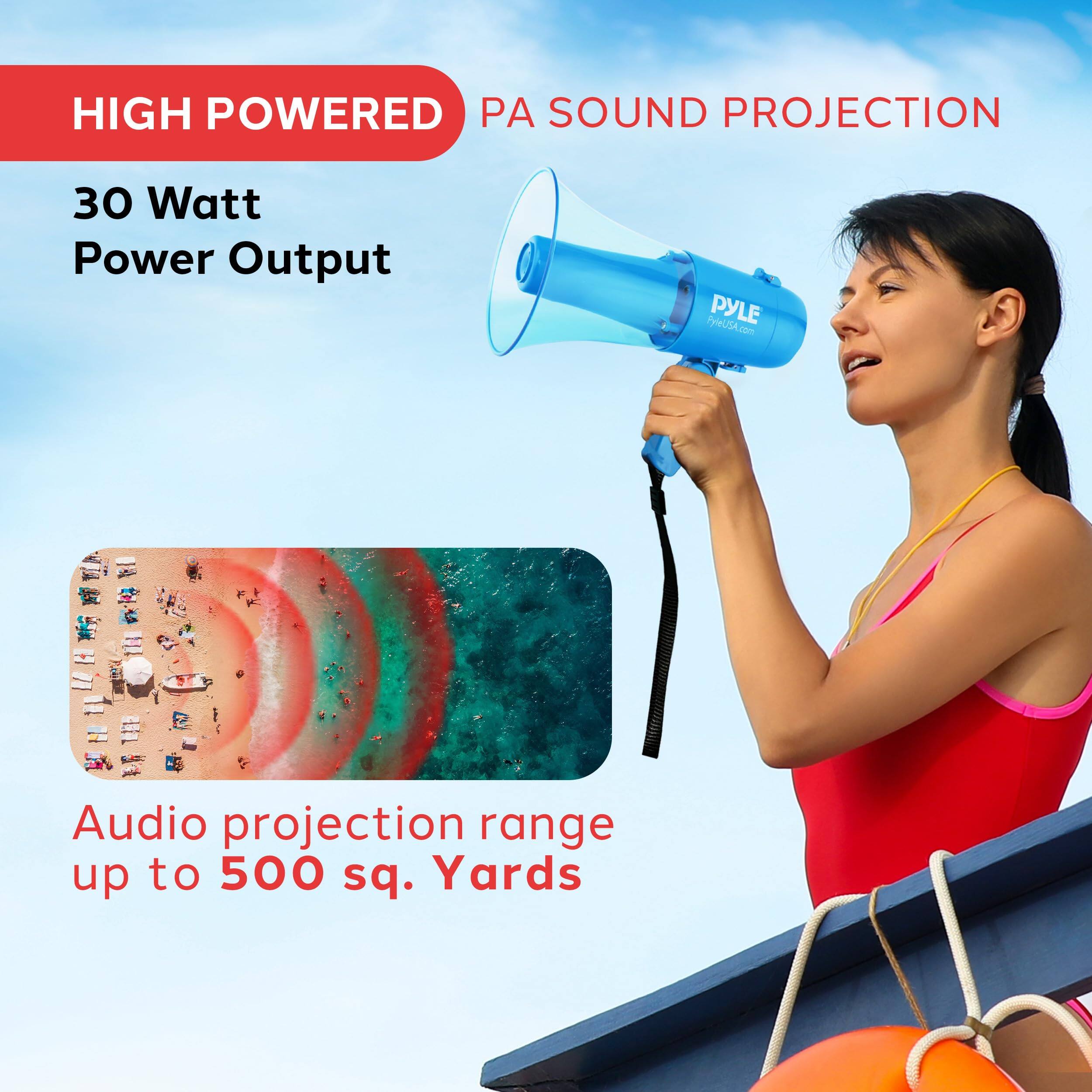 HIGH POWERED PA SOUND PROJECTION
30 Watt Power Output
Audio projection range up to 500 sq. Yards