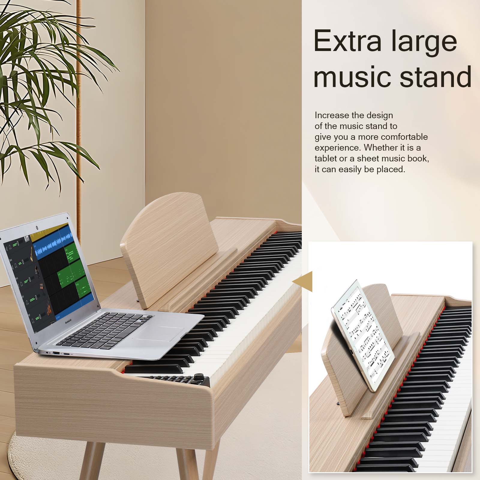 Extra large music stand

Increase the design of the music stand to give you a more comfortable experience. Whether it is a tablet or a sheet music book, it can easily be placed.