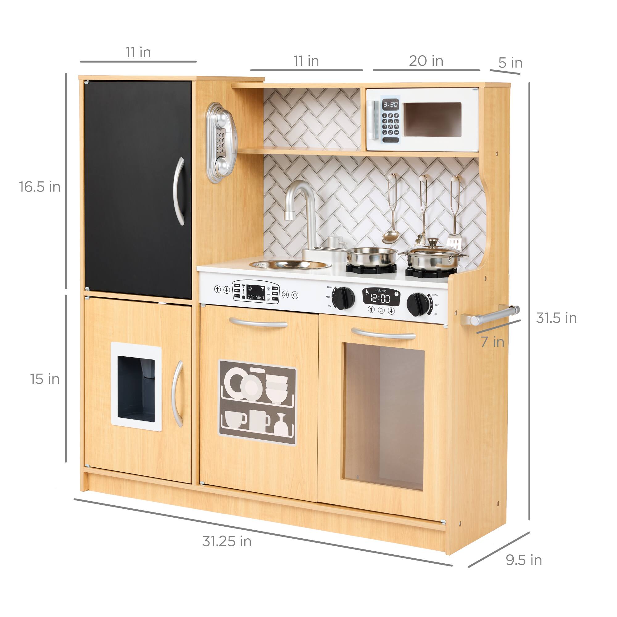 11 in  
11 in  
20 in  
5 in  

16.5 in  
15 in  
31.25 in  
9.5 in  

31.5 in  
7 in  

12:00  
3:30