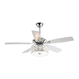 Parrot Uncle - Modern 52-In 5-Blade Crystal Ceiling Fan with Remote Control - Chrome