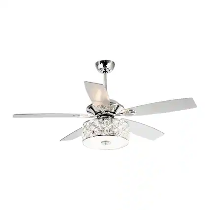 Front. Parrot Uncle - Modern 52-In Chrome 5-Blade Crystal Ceiling Fan with Remote Control - Chrome.