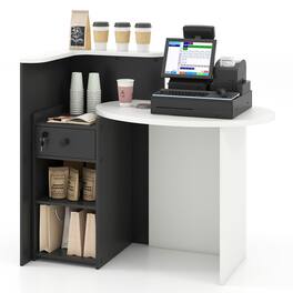 Gymax - Front Reception Counter Desk Checkout Office Desk w/ Open Shelf & Lockable Drawer - Black, White