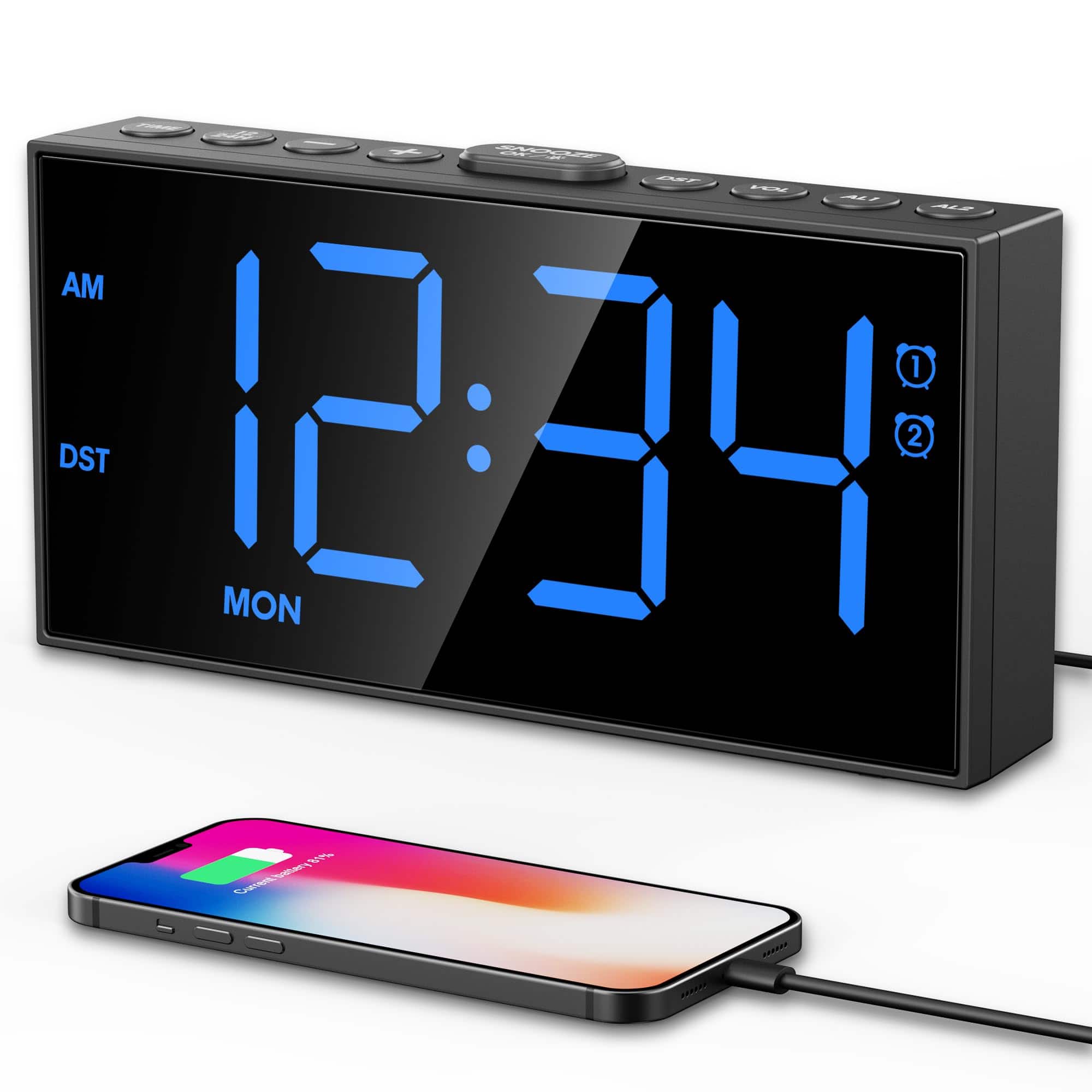 Dazzed Corner - Alarm Clock for Bedroom, Plug in Digital Clock - Blue