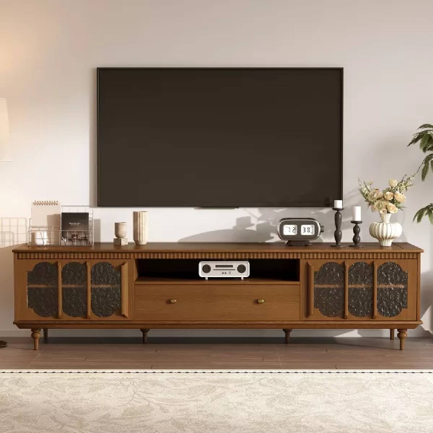 Alt View 3. luck idea - 78.74" Modern Entertainment Center with Textured Doors, Wide Media Console, Walnut Finish TV Stand with Storage for Livi - Walnut.