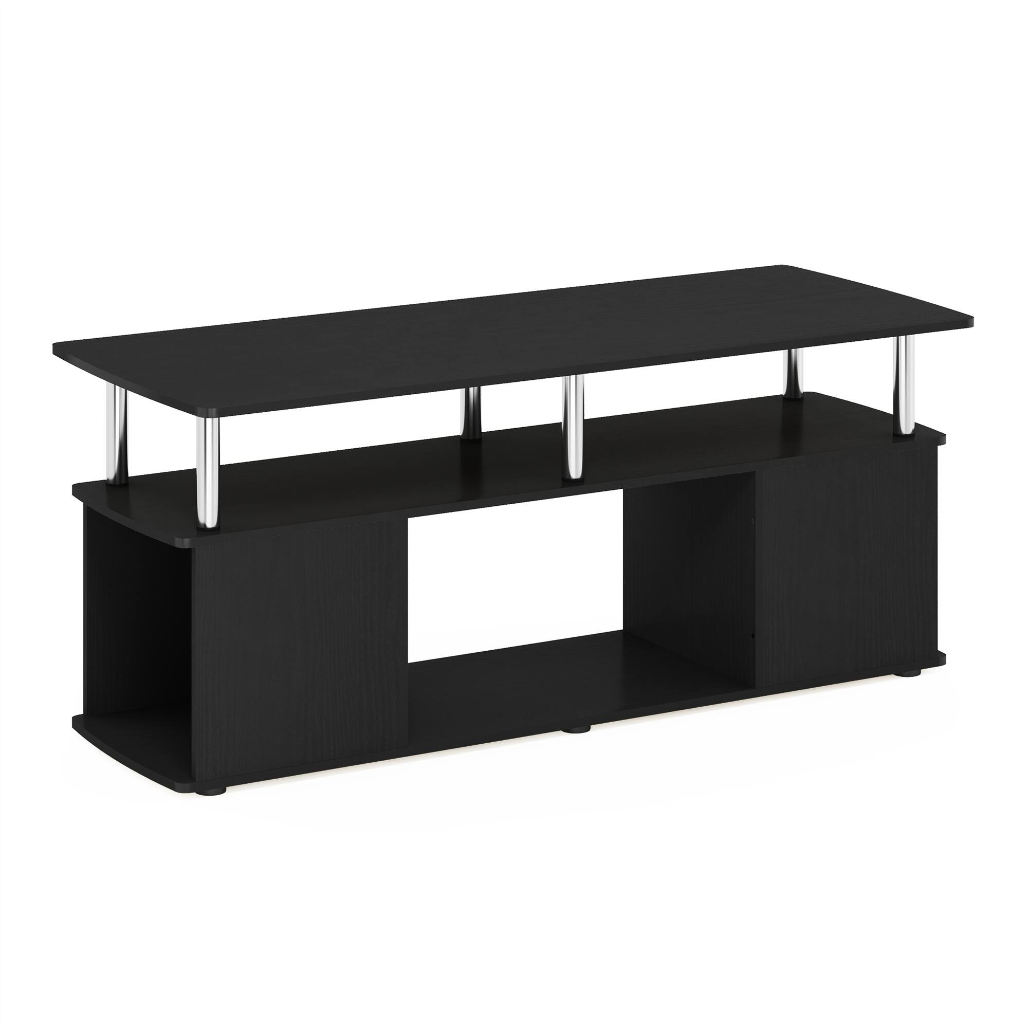 Front. Furinno - JAYA TV Stand Entertainment Center with Open Storage Compartment for TV up to 50 Inch,  Stainless Steel Tubes - Americano/Stainless Steel.