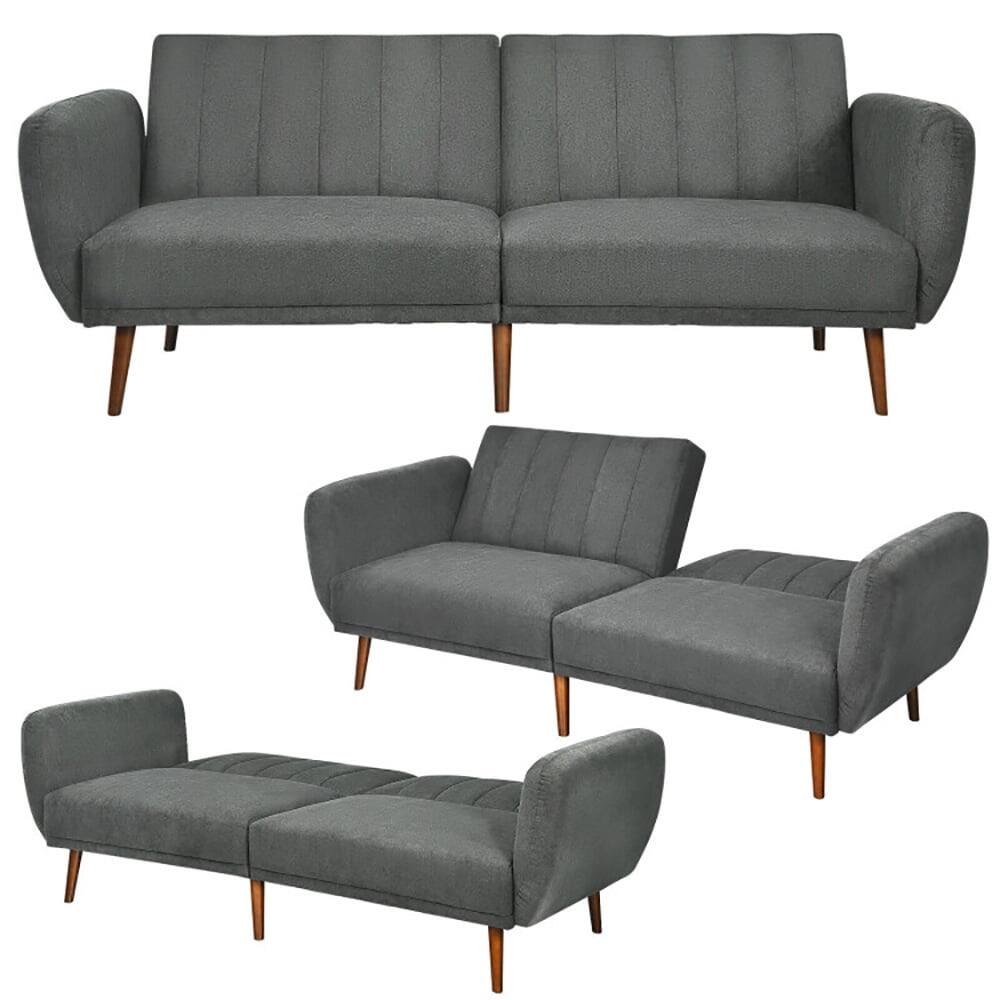 Left. Kadyn - Loveseat Sofa, Modern Couch, Convertible Futon Sofa Bed Adjustable Couch Sleeper with Wood Legs-Gray - Gray.