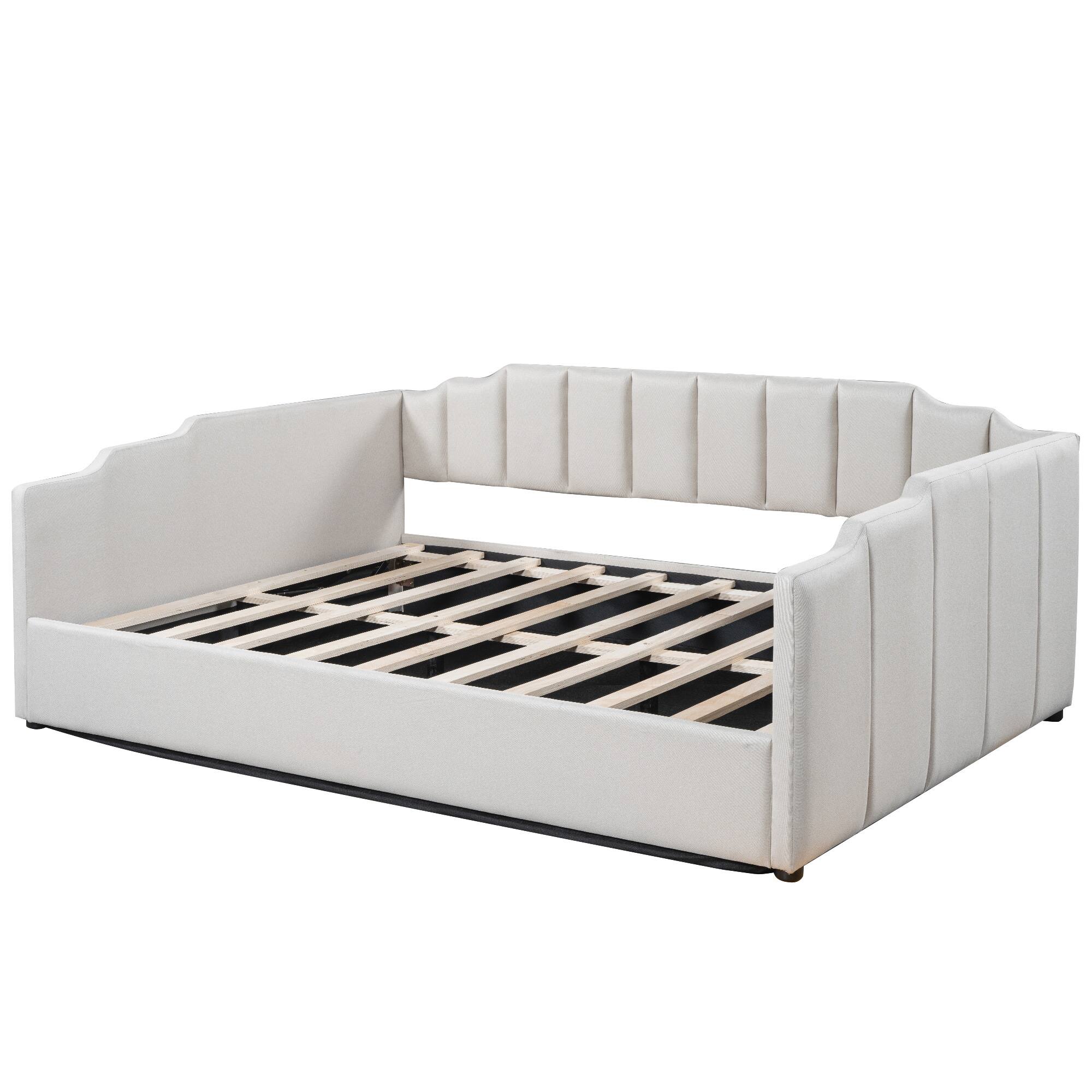 Back. Whisen - Full Size Upholstered Daybed with Underneath Storage for Bedroom and Guest Room - Beige.