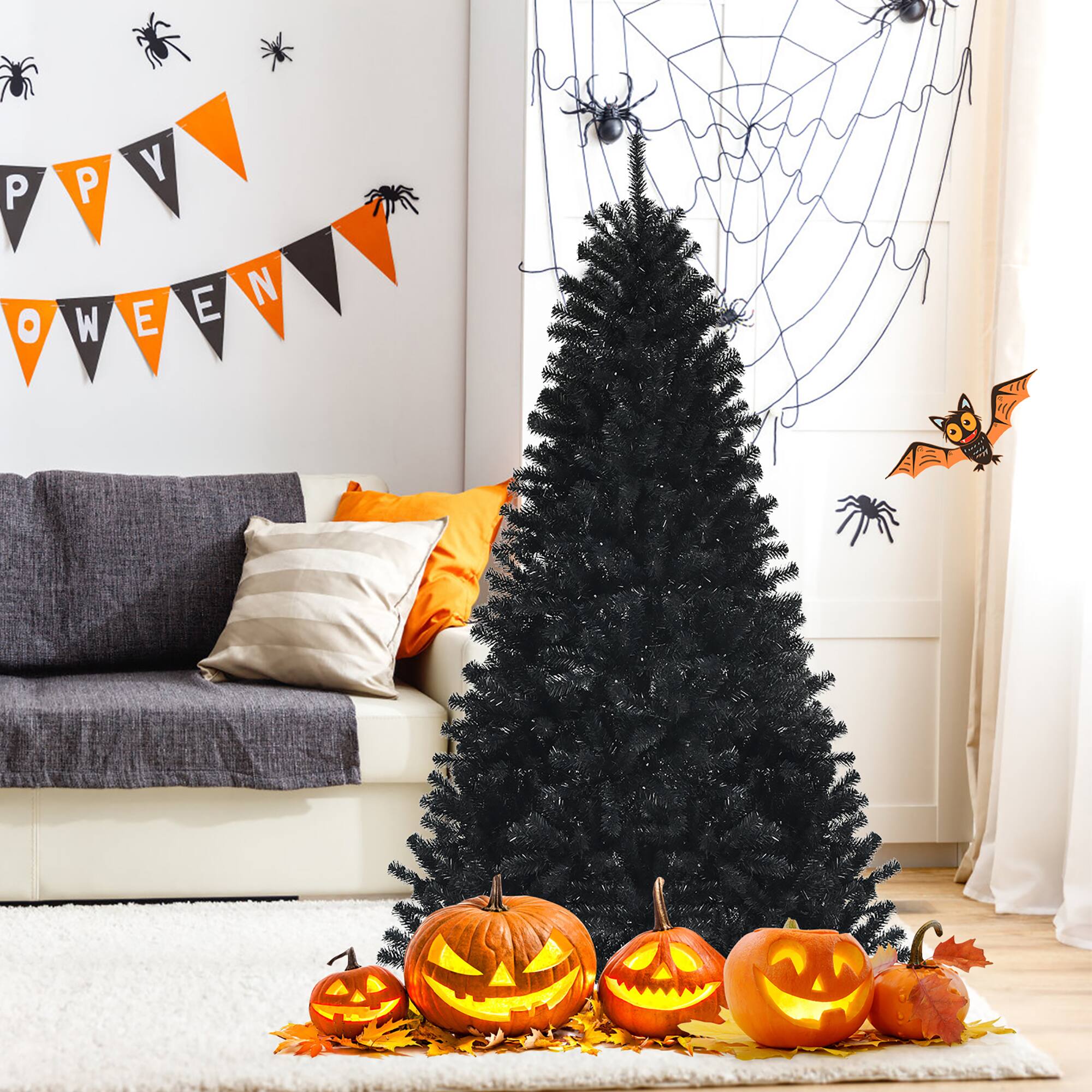 Alt View 19. Costway - 6ft Pre-lit PVC Christmas Halloween Tree w/ 250 Purple LED Lights - Black.