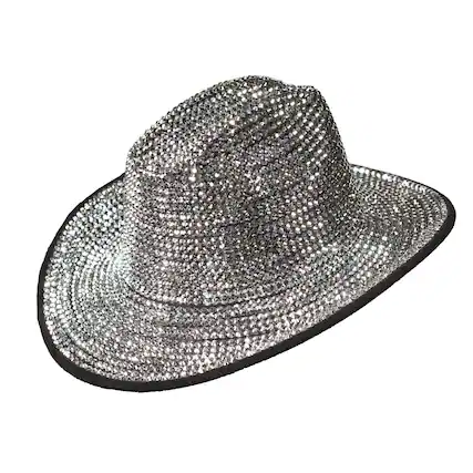 Front. Underwraps - Silver Rhinestone Cowboy Hat Adult Costume Accessory - Silver.