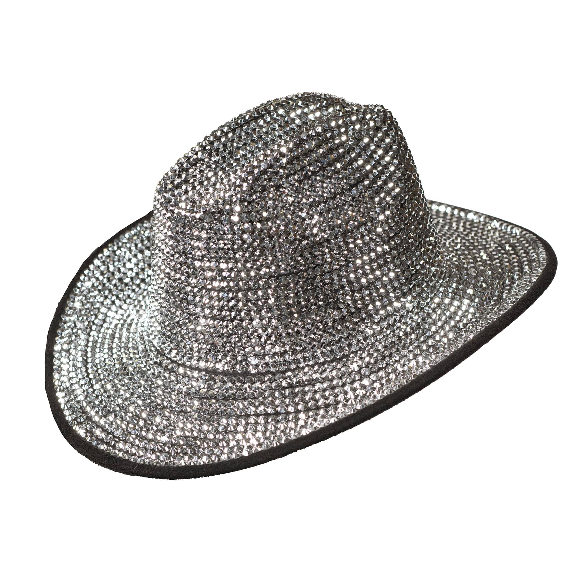 Front. Underwraps - Silver Rhinestone Cowboy Hat Adult Costume Accessory - Silver.