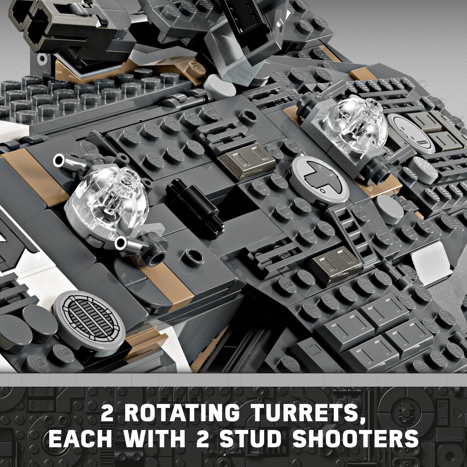 2 Rotating Turrets, each with 2 Stud Shooters