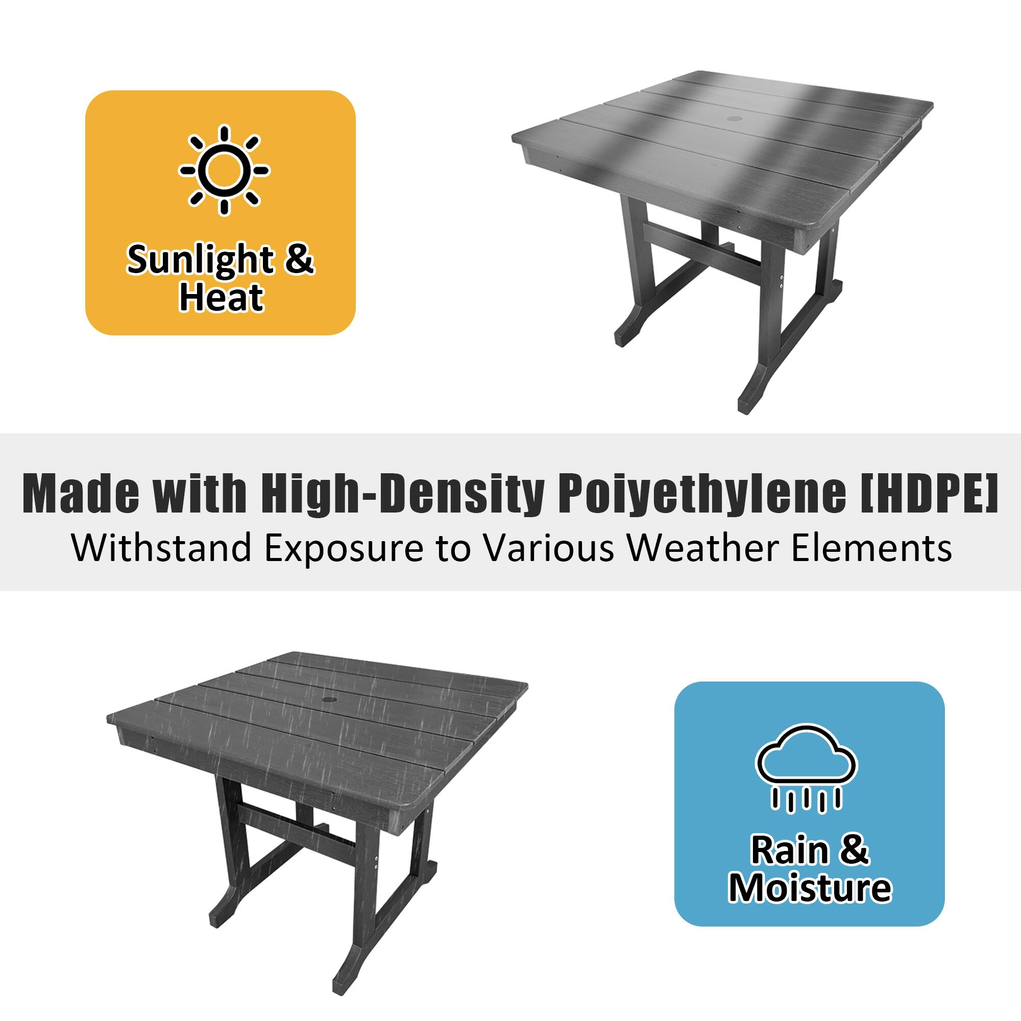Sunlight & Heat

Made with High-Density Polyethylene (HDPE)

Withstand Exposure to Various Weather Elements

Rain & Moisture