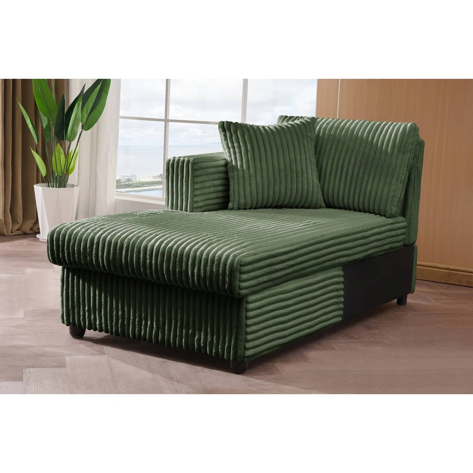 Left. Yardgrace - 6-Seater Modular U-Shaped Sectional Sofa – Extra Large Corduroy with Double Chaises - Green.