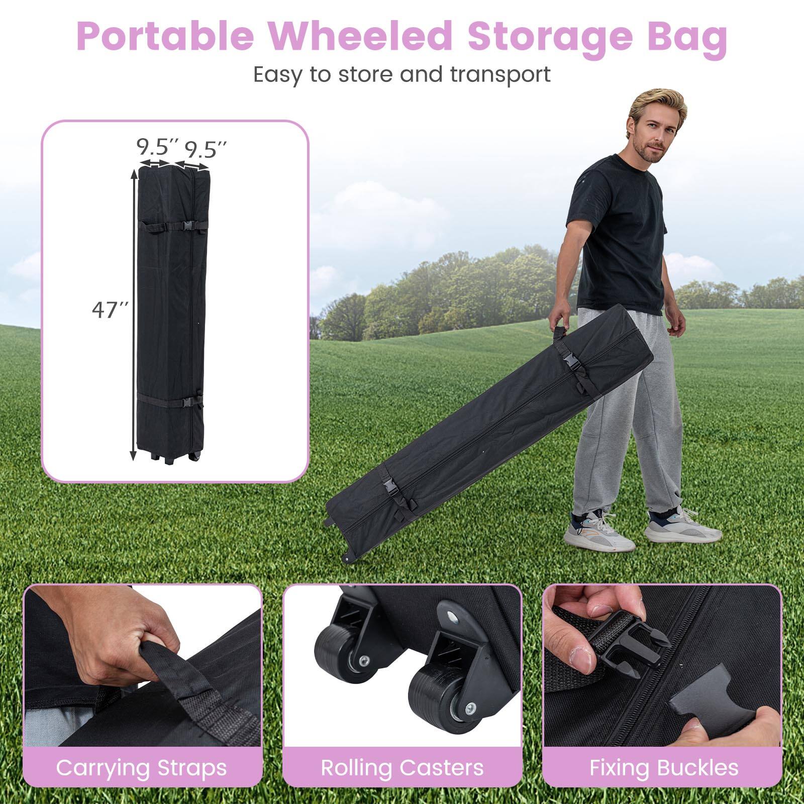 Portable Wheeled Storage Bag  
Easy to store and transport  

9.5" x 9.5" x 47"  

Carrying Straps  
Rolling Casters  
Fixing Buckles