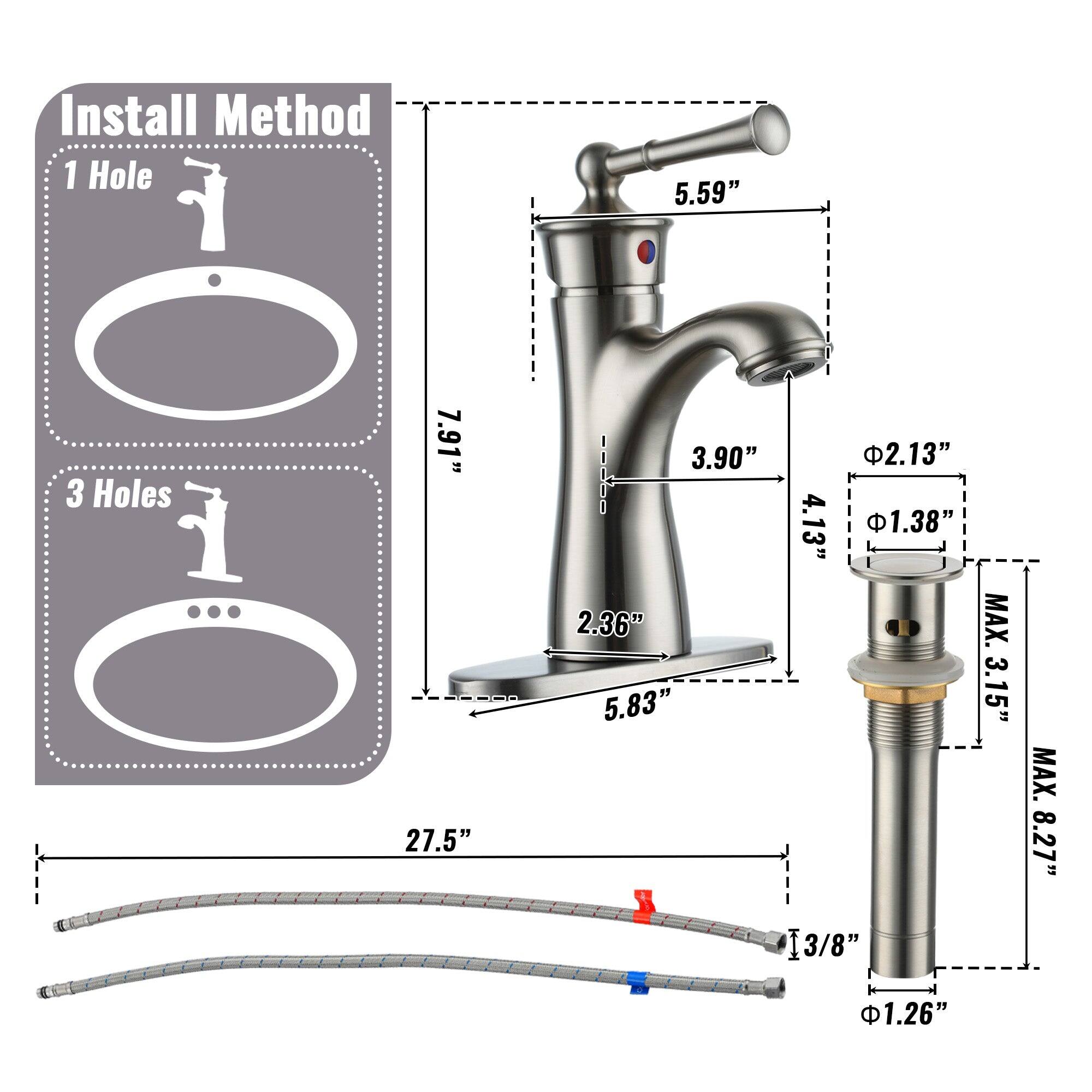 Install Method 1 Hole 5.59" 3 Holes 7.91" 27.5" 3.90" 2.13" 4.13" 1.38" 2.36" 5.83" 13/8" MAX. 3.15" MAX. 8.27" 1.26"