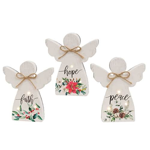 BreeBe - Wooden Angel Sitter w/LED Lights 3 Asstd - Multicolor