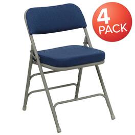 Emma + Oliver - 4 Pack Home & Office 18.5"W Party Events Padded Metal Folding Chair - Navy Fabric/Gray Frame