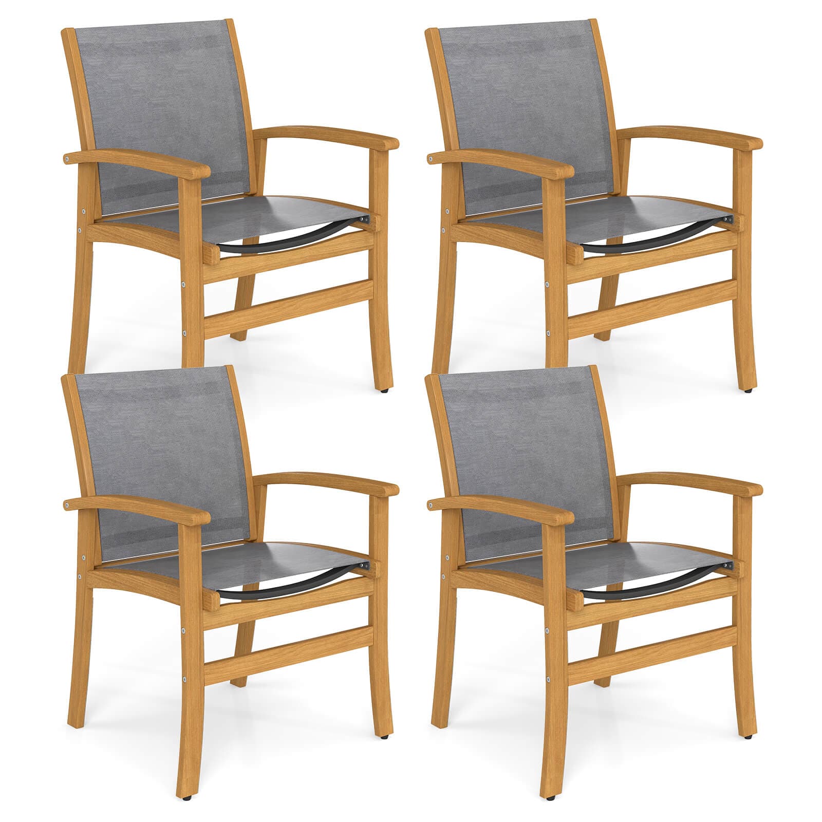 Costway - 4 PCS Outdoor Dining Chairs Acacia Wood Patio Chairs with Breathable Fabric Seat - Multicolor price history on PriceWatchPro