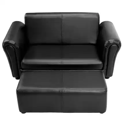 Front. Costway - Costway Black Kids Sofa Armrest Chair Couch Lounge Children Birthday Gift w/ Ottoman - Black.