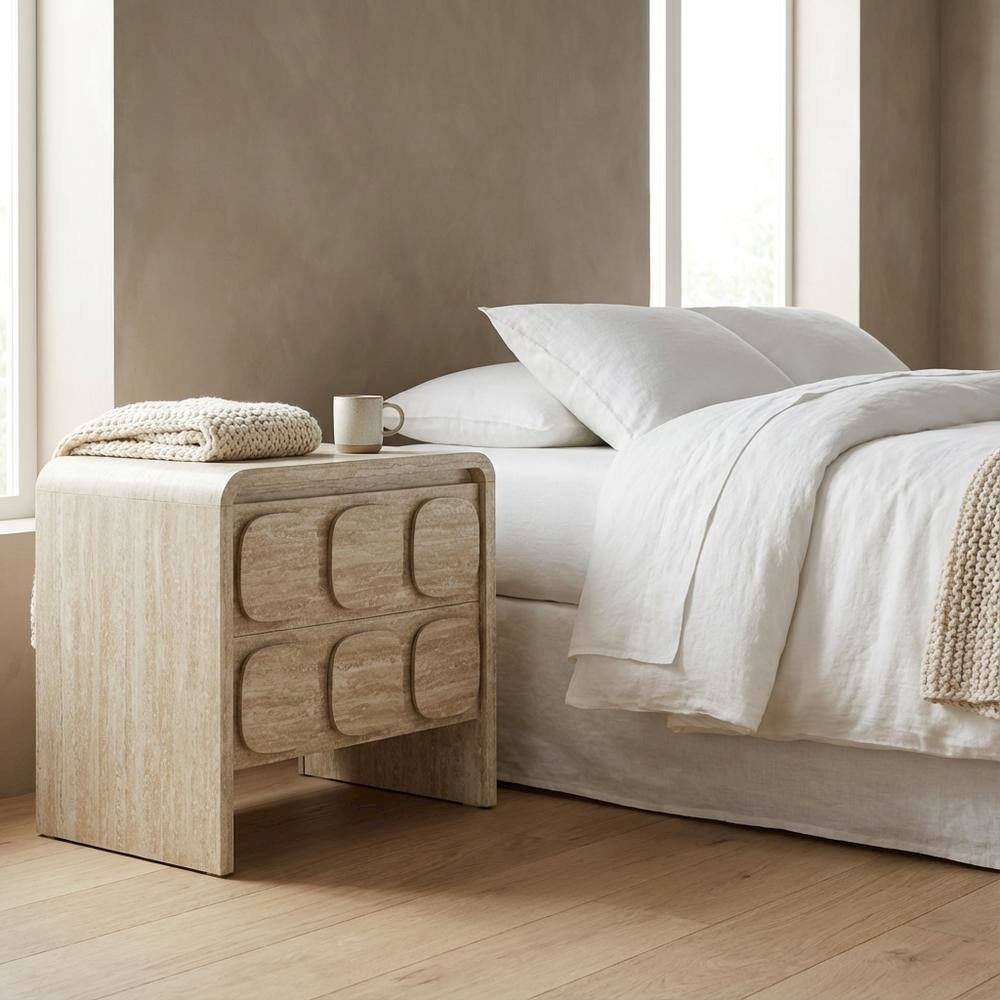 Angle. FurniFact - Gray Wood Nightstand with 2 Drawers and Modern Design - Gray.