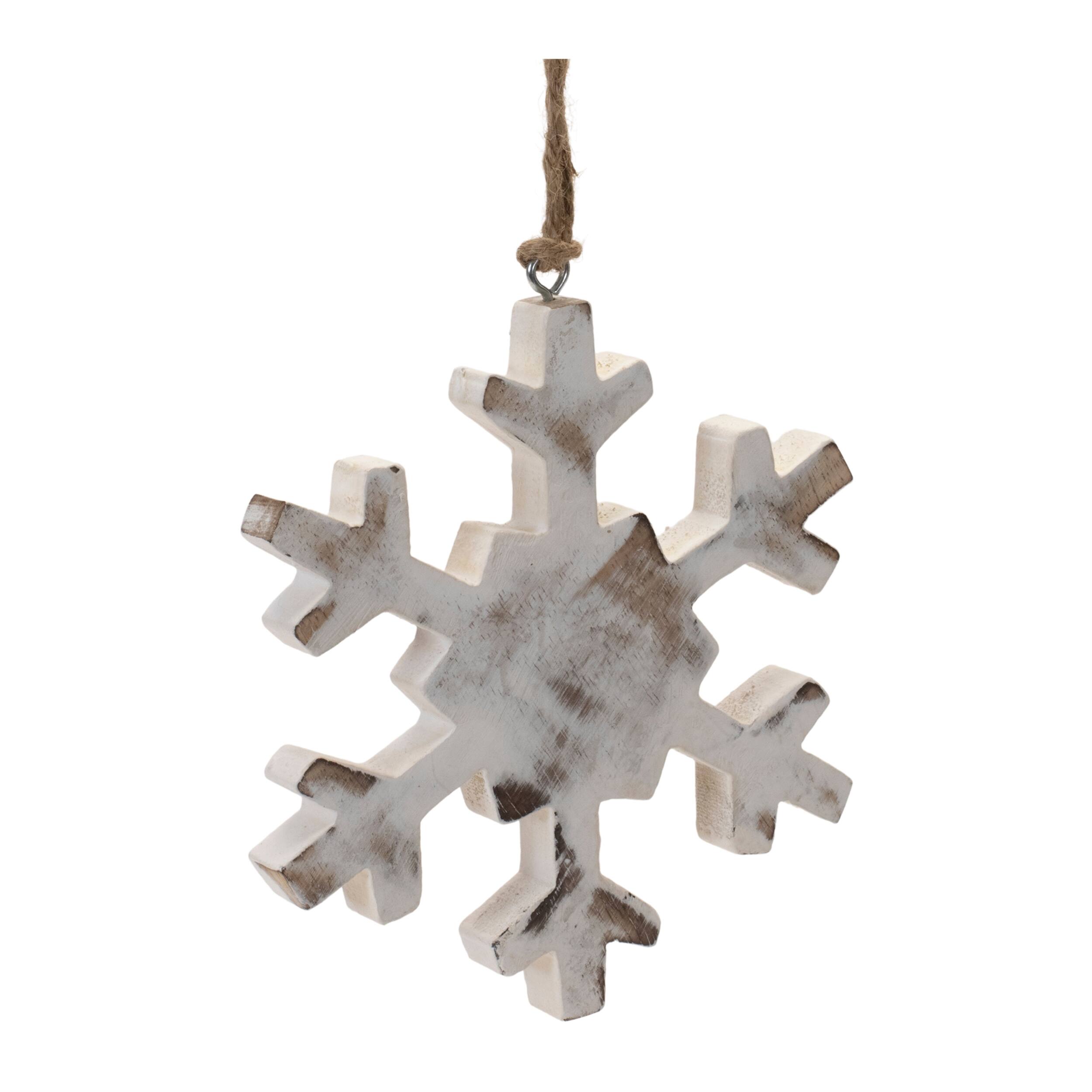 Left. BreeBe - White Washed Wood Snowflake Ornament (Set of 12) - White.