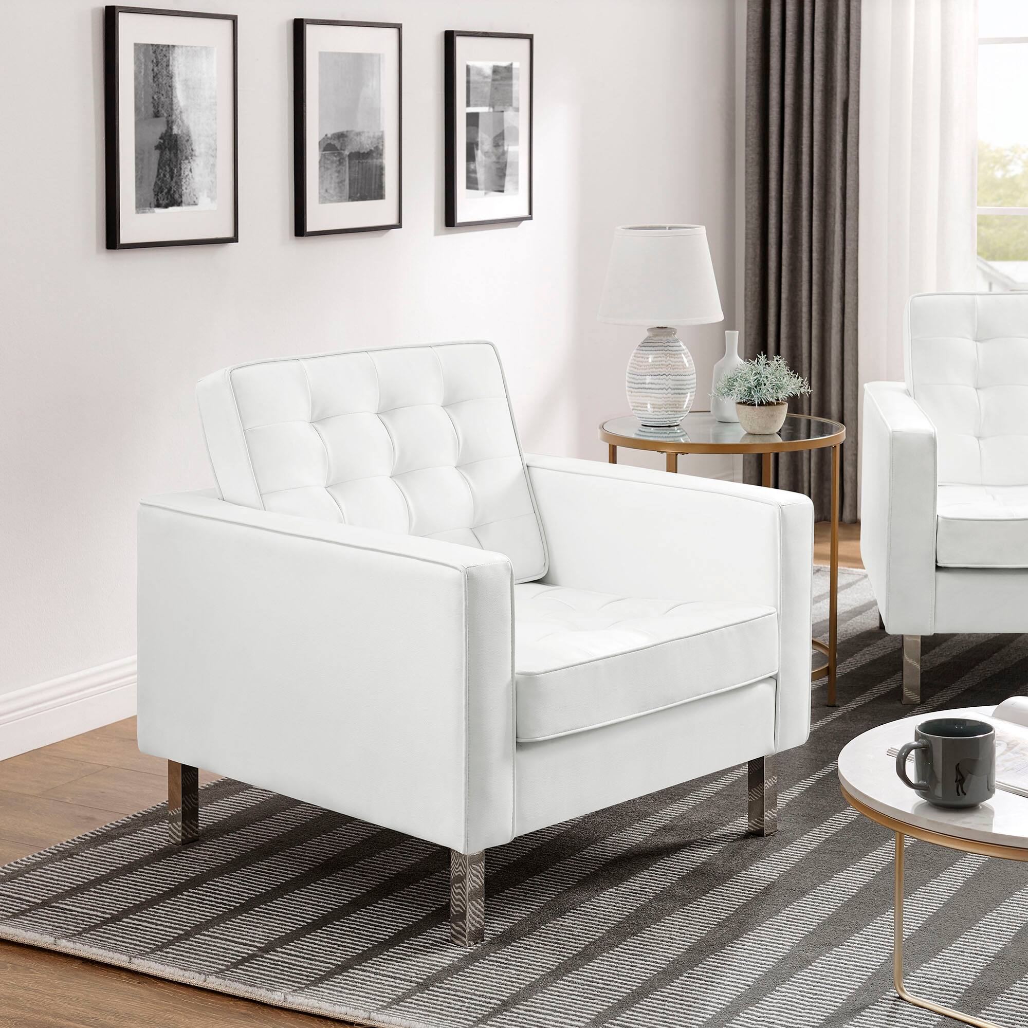 Alt View 4. Modway - Loft Tufted Vegan Leather Armchairs Set of 2 by Modway - White.
