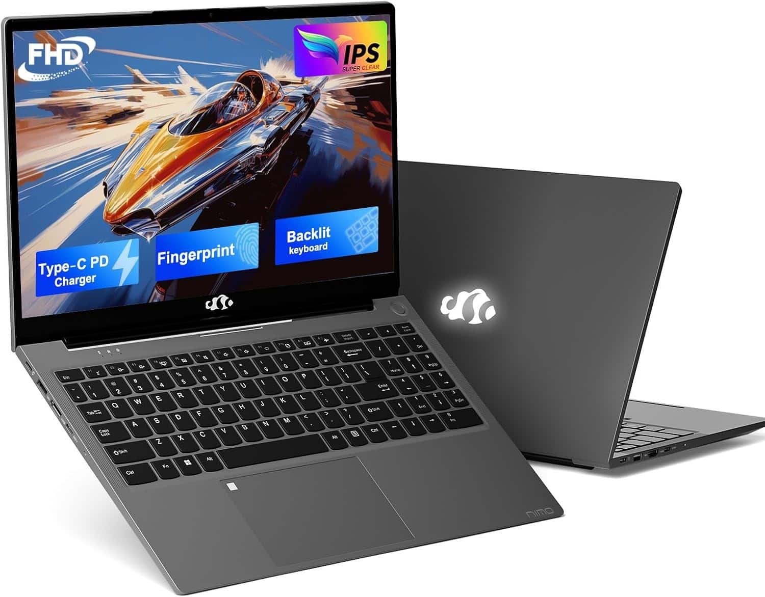 NIMO - 15.6" IPS-FHD Laptop, Intel Pentium Quad Core N100 4GB RAM 128GB SSD 3.4GHz Backlit Keyboard WiFi 6 - Gray