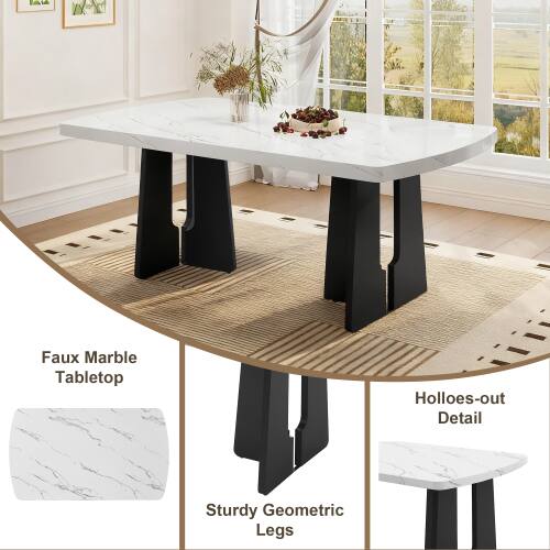 Faux Marble Tabletop  
Hollows-out Detail  
Sturdy Geometric Legs