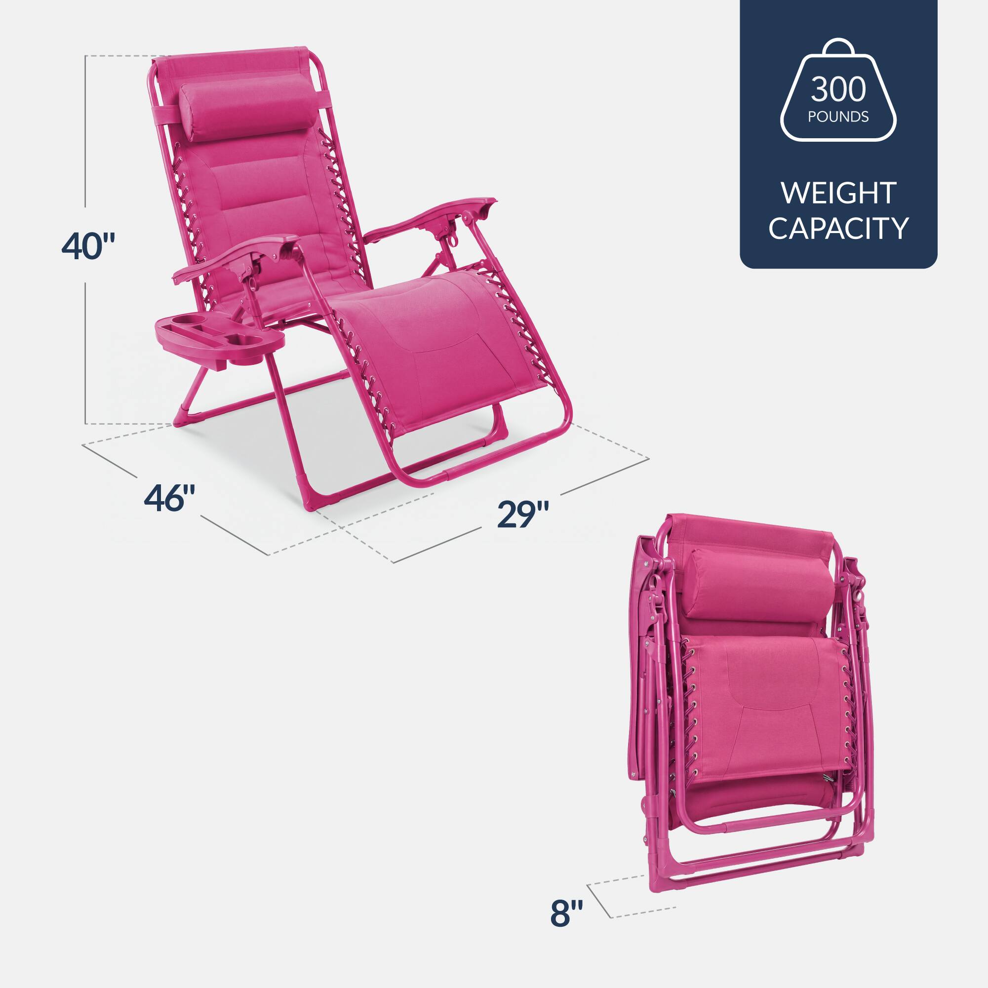300 POUNDS  
WEIGHT CAPACITY  
40"  
46"  
29"  
8"