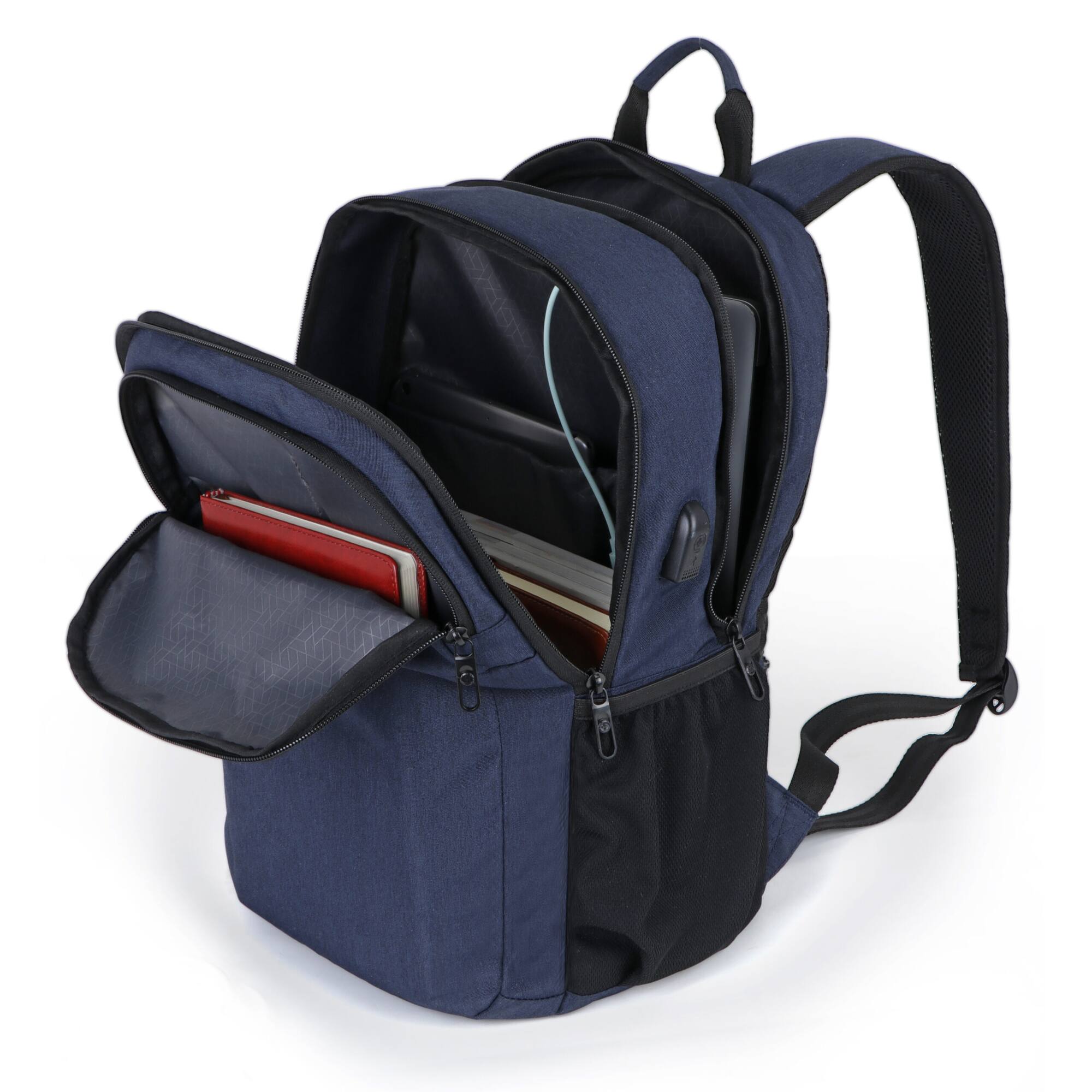 Alt View 2. Swissdigital Design - Swissdigital SD1636-12 Biberstein Dark Blue Backpack with USB & RFID - Dark Blue.