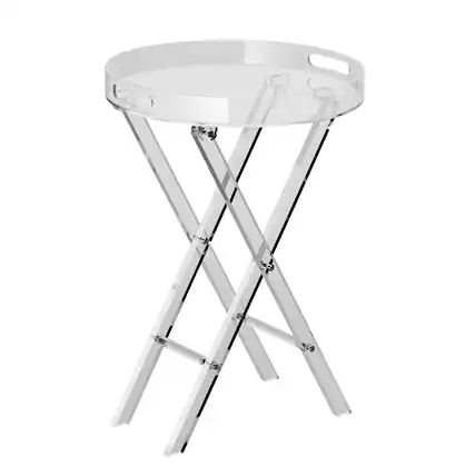 Front. VEVOR - Acrylic Folding Tray Table, Acrylic End Table with Folding X Leg, Clear Acrylic Side Table for Coffee, Drink, Food - Transparent color.