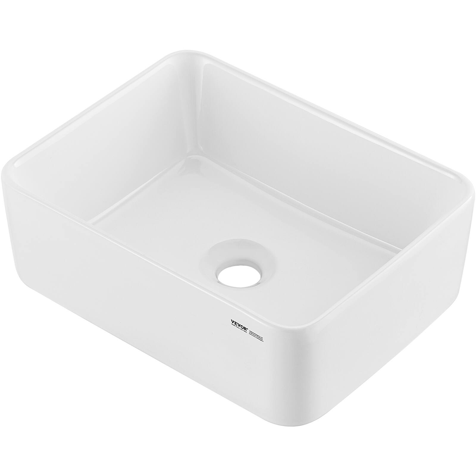 Alt View 5. VEVOR - Rectangle Vessel Sink, 16" x 12" Bathroom Vessel Sink Countertop, White Ceramic Bathroom Sinks Above Counter - White.