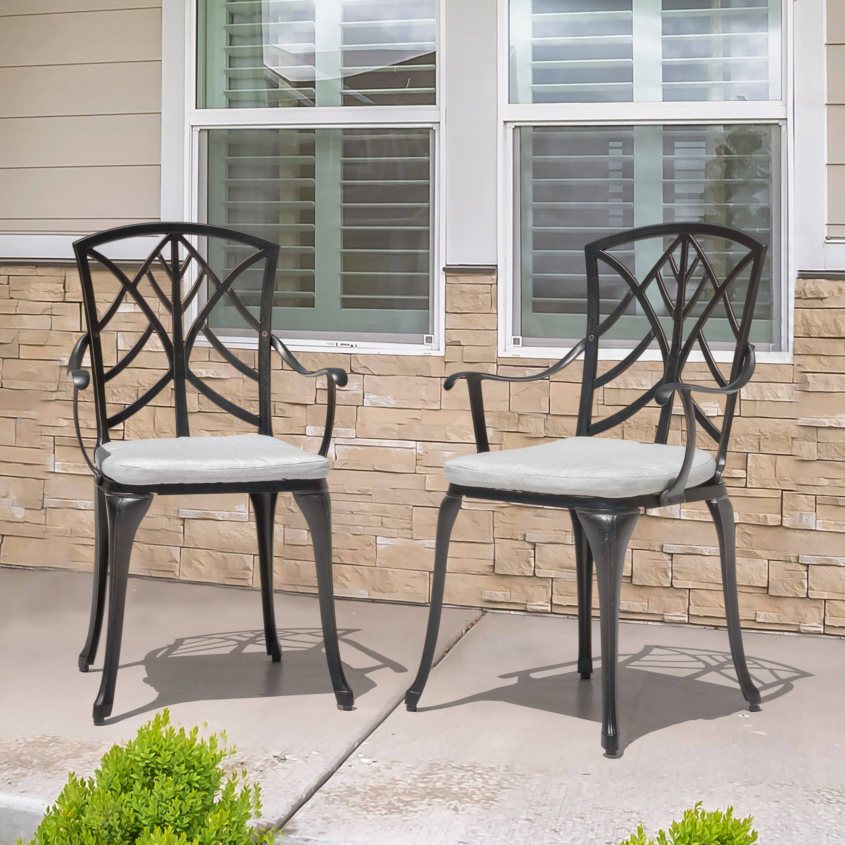 Angle. Nuu Garden - Outdoor 2-Pack 15" x 16" x 1.2" Chair Seat Cushions with Straps - Gray.