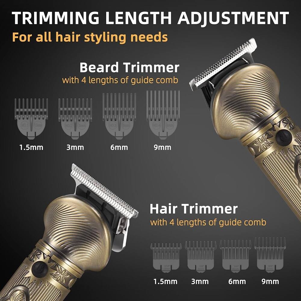 TRIMMING LENGTH ADJUSTMENT  
For all hair styling needs  

Beard Trimmer  
with 4 lengths of guide comb  
1.5mm 3mm 6mm 9mm  

Hair Trimmer  
with 4 lengths of guide comb  
1.5mm 3mm 6mm 9mm